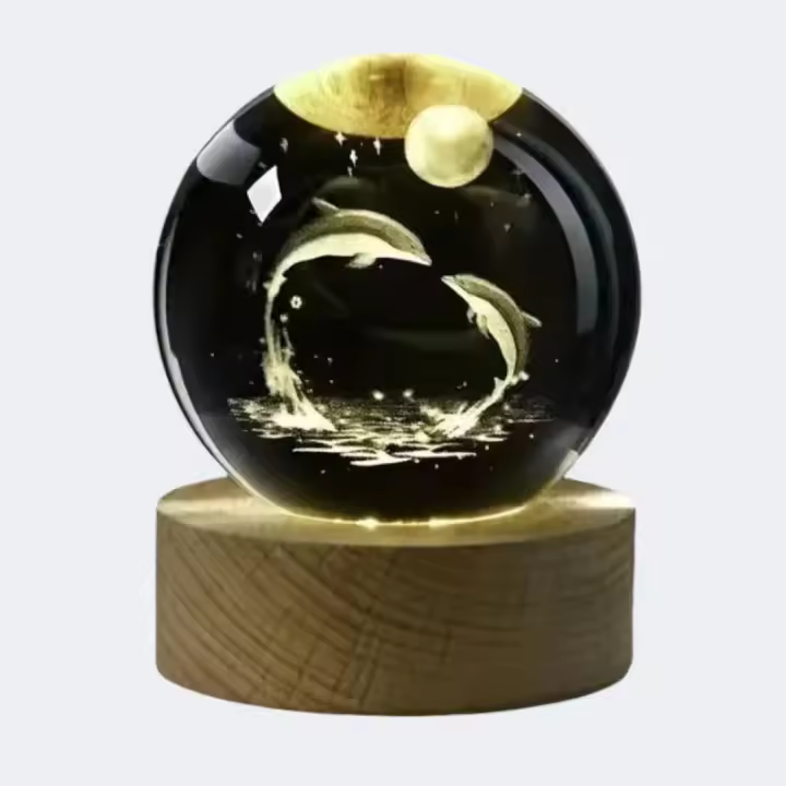 Bola De Cristal 3D Con Diseño De Delfín Lámpara Nocturna De Arte Déco Decoración Para El Hogar Y Las Habitaciones Regalo De Aniversario - 1