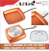 🍳 LoLek Sartén Cuadrado 24cm | Doble Aislante de Cobre y Cerámica | Antiadherente y Fácil de Limpiar | Apto para Inducción, Gas, Vitro y Eléctrico | Resistente al Horno | Con Tapa de Cristal | Mango Ergonómico y Antideslizante | Cocina Saludable 🔥 - details 1