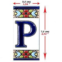 Letras y números de cerámica 7.5cm. (3") para la pared - Letras y números esmaltados - Modelo "FLOR-AZUL-Escud" - Ceramic tile letters/numbers - - details 1
