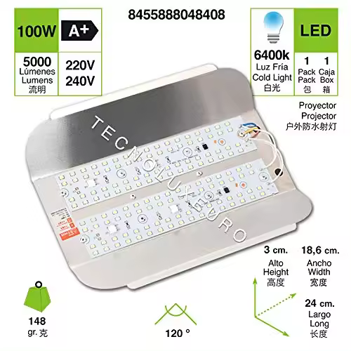 TECNOLUX EURO PROYECTORES LED IMPERMEABLES 100W 6400K LUZ FRIA 2 (Pack) - 1