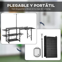 Outsunny Mesa de Cocina de Camping de 3 Niveles Mesa de Camping Plegable Portátil con Estantes de Almacenaje Fregadero Soporte para Lámpara y Bolsa de Transporte para Exterior 173x52x80-174 cm Negro - details 5