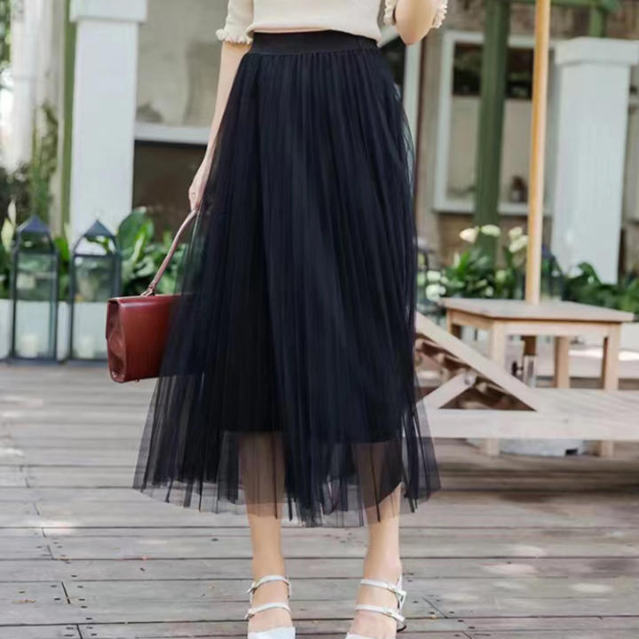 ZOKI Falda Elegante Para Mujer En Tulle Estilo Coreano Blanco A-Line Pleated Chic De Verano Cintura Alta Negro Para Fiestas