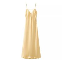 Vestido Largo Sin Mangas Para Mujer TRAFZA 2025 Verano Rosa Elegante Con Cuello En V Y Tirantes Espalda Descubierta Estilo Playa Para Fiesta Y Uso Diario - details 1