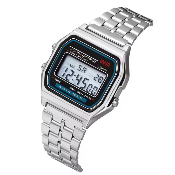 Reloj De Pulsera Deportivo Digital LED Multifuncional Para Hombres Y Mujeres F91W Correa De Acero Cuadro De Arco Índice Material De Aluminio Reloj De Negocios - 1
