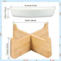 Tazón De Alimentos Para Gatos Elevado Con Soporte De Madera Tazón De Cerámica Lento Alimentador Anti Vómito Para Alimentación De Gatos - details 5