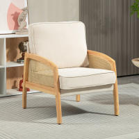 HOMCOM Sillón de Salón Moderno Butaca para Dormitorio con Reposabrazos de Ratán Cojín Extraíble y Patas de Madera Sofá Individual Carga 120 kg para Oficina Sala de Estar Beige - details 1