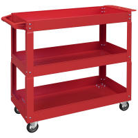 DURHAND Carro de Herramientas con Ruedas Carro de Taller de Acero con 3 Estantes de Almacenamiento y Asa Lateral para Garaje Mecánico Hogar Carga 150 kg 83x35,3x76 cm Rojo - details 0