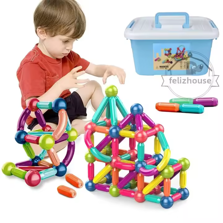 Juego De Bloques Constructores Magnéticos Para Niños Y Niñas Juguetes Educativos Montessori Con Varillas De Hierro Para El Desarrollo De La Creatividad Y La Inteligencia - 1