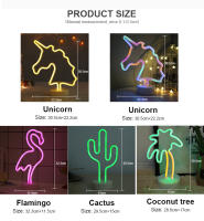 Lámpara De Neón LED De Flamenco Cactus Palma De Coco Y Piña Con Unicornio Decoración De Pared Para Habitación Y Fiestas Fuente De Alimentación USB/Batería - details 5
