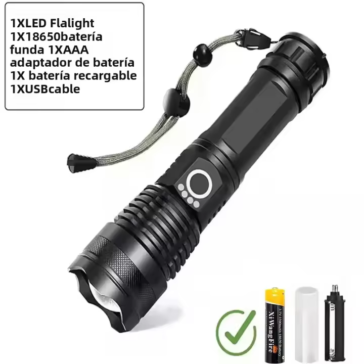Linterna Táctica Recargable Super Potente LED XHP120 Con Batería 18650 Integrada Lámpara De Camping Luz Torcha De Alta Potencia - 1