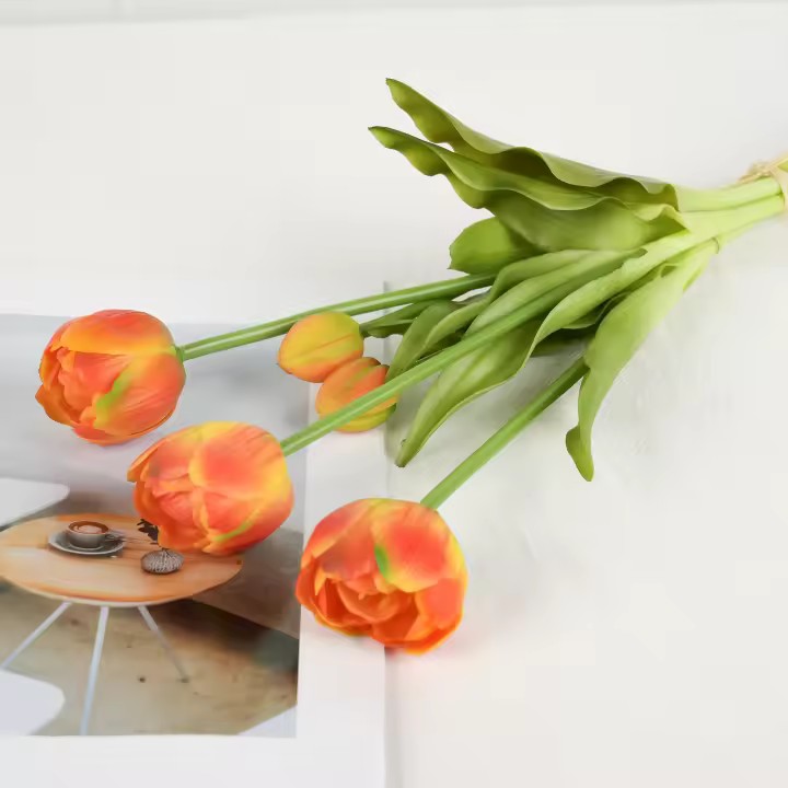 Nueva Flor Artificial Tulipán Multiflorido Suave Y Adhesiva 40cm Toque Real Para Decoración De Hogar Y Sala De Estar - 1