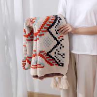 Manta Azul, Manta Boho de Dot Con flecos, Manta suave y colorida para sofá Cama y Salón, Azul y Naranja - details 1