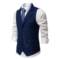 Chaleco Retro Para Hombres Con Cadena Y Bolsillos Estilo Tweed Escocés Casual Vintage Británico Adecuado Para Fiestas Y Tiempo Libre Talla US S a XXL - details 5