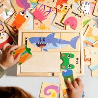 Puzzle De Madera Para Niños Con Formas De Animales Y Palabras En Inglés Juguete Educativo Para La Conocimiento Temprano - details 2