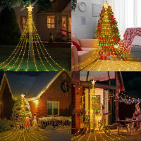 Luces De Cadena Solar Para Exterior 280 LED Estrella Faeir 9 Hileras 9.8ft Luces De Árbol Cascada 8 Modos Impermeables Para Decoración De Jardín - details 10