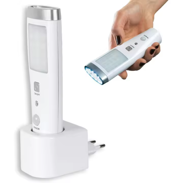 Linterna con detector de movimiento para interiores - Luz recargable con enchufe de red - Luz de emergencia - Cargador de inducción inalámbrico - 1