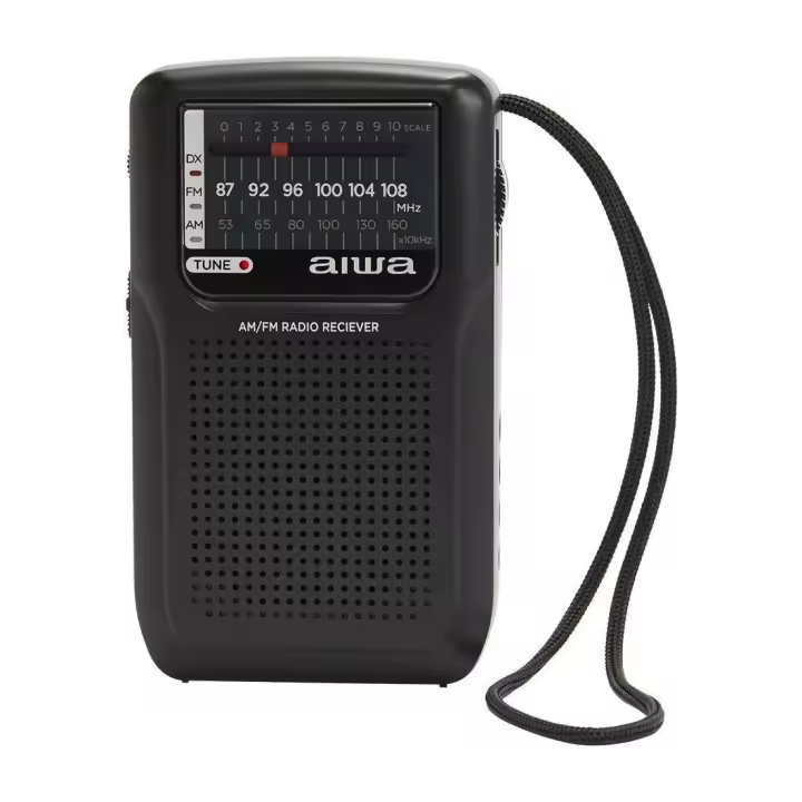 Radio Portátil Analógica Aiwa RS-33 | Color Negro | Incluye funda y auriculares | Correa de transporte | Control de volumen - 1