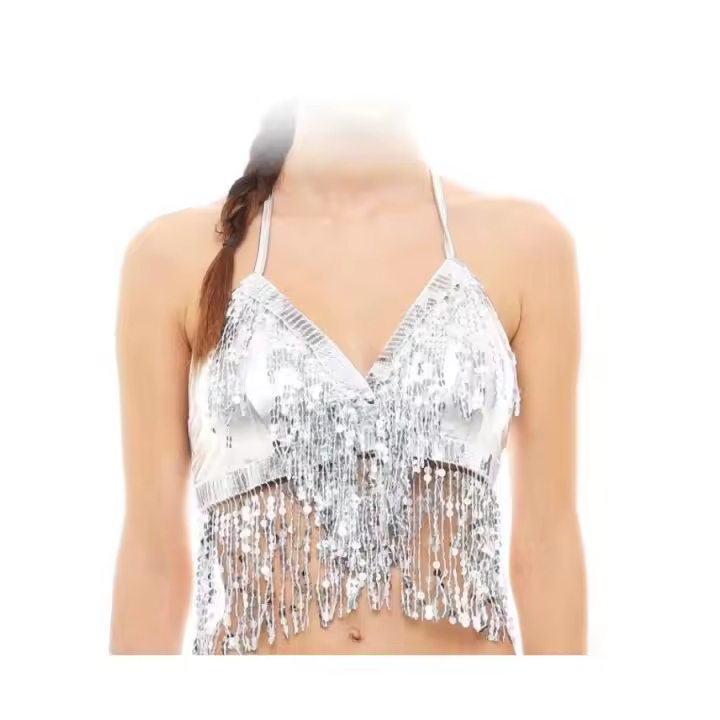 Falda y Top de Danza del Vientre para Mujer, Falda Top con Borlas de Lentejuelas para Carnaval  Fiesta, Vestido con Falda de Flecos Rave - 1