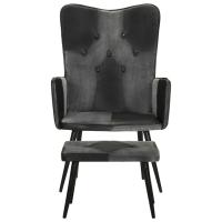 vidaXL Sillón con reposapiés cuero auténtico Marrón, Marrón oscuro, Gris Sillon Dormitorio Sillon Comodos Silla Relax Sillón Sofá - details 0