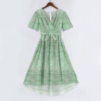 Vestido Casual De Moda Para Mujer Con Cuello En V Manga Corta Volante Vintage Impresión A-Line De Pierna Larga Estilo Italiano - details 22
