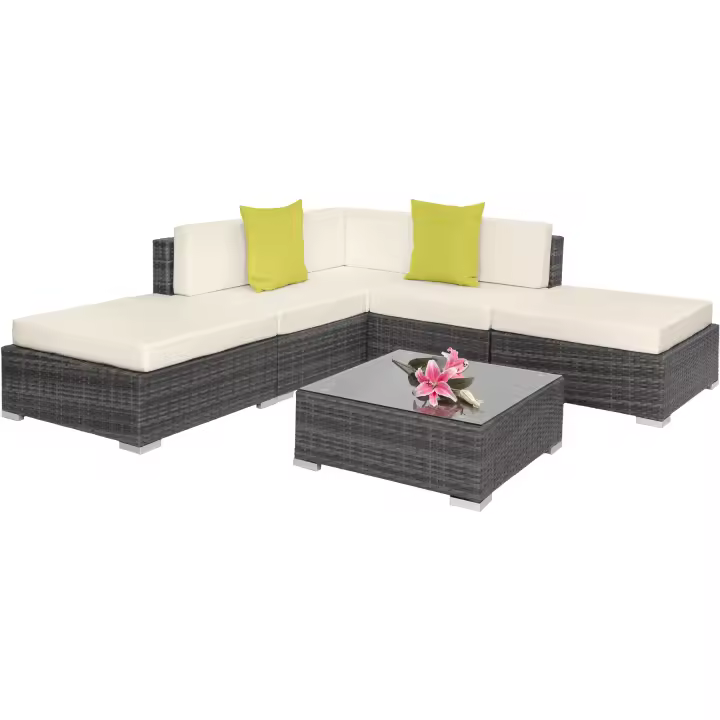 Tectake - Conjunto de ratán Paris | Conjunto modular de asientos y mesa de poliratán de calidad superior de diseño moderno | Para el jardín, el patio o el salón | Mesa con tablero de cristal | Estructura de aluminio con tornillos de acero inoxidable - 1