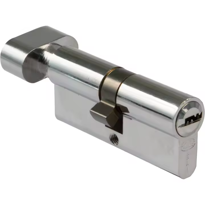 Filtro de seuridad con muletilla | Cerradura para Puertas | Bombín de Alta Seguridad | Antiganzúa y Antitaladro | Incluye 5 Llaves | Cromado Brillo | Medidas: 70 (30M-40mm) - 1