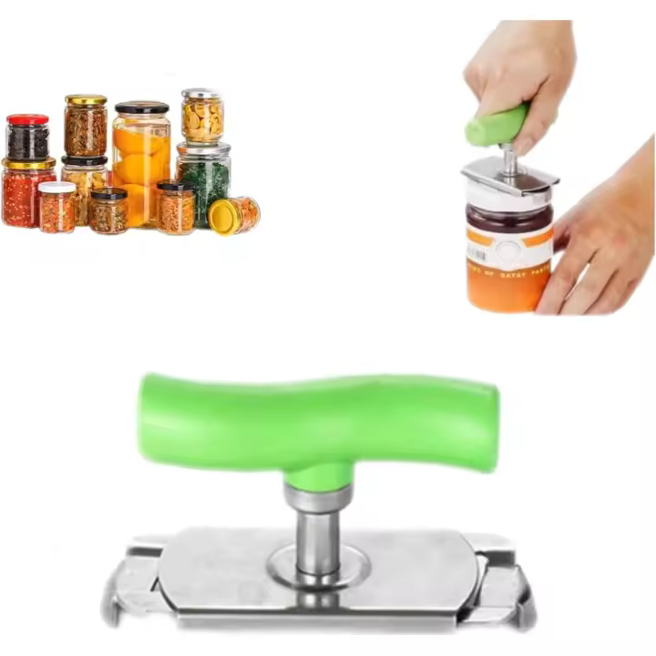 Abrelatas ajustable de acero inoxidable 2024 para manos débiles: abrebotellas fácil de usar para personas mayores (VERDE) - 1