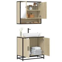 vidaXL Set de muebles de baño 2 pzas madera contrachapada en color Roble Sonoma/Gris sonoma/Marrón roble y más | almacenamiento funcional diseño moderno para baño dormitorio sala - details 0