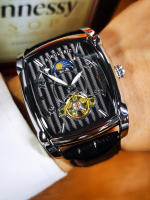 Reloj De Pulsera Mecánico De Lujo Para Hombres Con Fase De La Luna Y Tourbillon Cuarzo Skeleton Automático Manos Luminosas Correa De Cuero Tonneau Resistantes Al Choque Y Agua - details 16