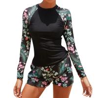 Traje De Baño De Dos Piezas Para Mujer 2024 Con Estampado De Surf Y Flores Long Sleeve Racerback Vest Y Cross Back Spandex Nylon - details 3