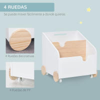 HOMCOM Caja de Almacenamiento de Madera para Juguetes 2 Secciones con Ruedas Asa Librería Infantil con Ruedas para Habitación de Niños 40x43x43 cm Blanco y Natural - details 5