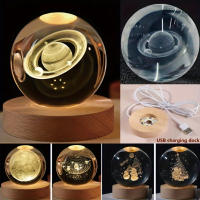 Lámpara De Noche LED 3D Galaxia Cristal Bola Patrón De Luna Saturno Y Papas Muñeco Luz Base USB Para Decoración De Habitación Y Hogar - details 6