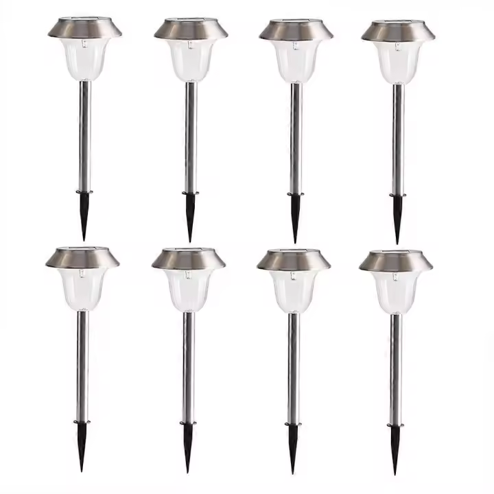 Paquete de 4 luces solares de jardín al aire libre de acero inoxidable blanco LED camino lámpara jardín decoración paisaje iluminación para patio, césped, patio pasarela - 1