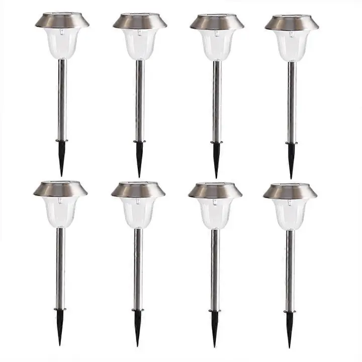Paquete de 4 Luces Solares de Jardín al aire libre de Maple inoxidable Blanco LED chimenea lámpara Jardín decoración Paisaje iluminación para patio, césped, Pasarela Patio - 1