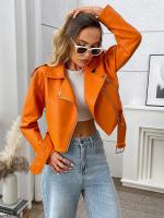 Chaqueta De Cuero PU Para Mujer Fitaylor Azul Oscuro Cierre De Cremallera Estilo Casual Manga Larga Temporada Transversal - details 3