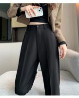Pantalones De Trabajo Mujer Estilo Casual Cintura Alta Botones Talla Grande Color Caqui Largo Hasta El Tobillo Trasero Ancho - details 28