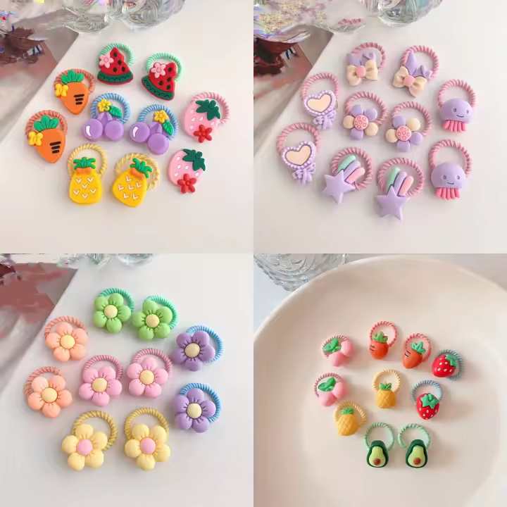 40PCS Set De Cinturones Elásticos Para El Cabello Pequeños Y Lindos Para Bebés Niñas Con Diseños De Animales Frutas Y Colores Poliéster Adecuado Para Todas Las Estaciones - 1