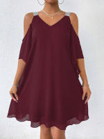 Vestido De Verano Para Mujer 2025 Elegante Con Cuello En V Y Manga Corta Vestido De Chiffon A-Line De Rodilla Casual - details 8