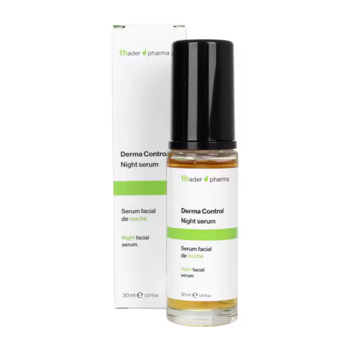 Thader Pharma Derma Control Sérum facial de noche con Ácidos Renovadores y Postbiótico Circadiano para una exfoliación suave y regeneración celular, 30 ml - 1
