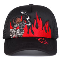 Gorro De Béisbol Unisex Con Bordado De Calavera Y Llama Ajustable Casual Para Primavera Y Verano Protección Solar - details 3