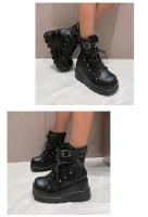 Botas De Mujer 2024 Otoño Botas De Tobillo Con Plataforma Y Tacón Alto Diseño De Moda Zip Cosplay Zapatos Para Mujer Botas Cortas De PU Con Cierre De Lazo - details 8