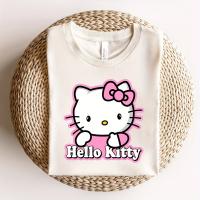 Camiseta Sanrio Hello Kitty Aranyos Rajzfilm Mintás Vaselina Poliéster Algodón Cuello Redondo Manga Corta Estilo Casual Joven - details 2