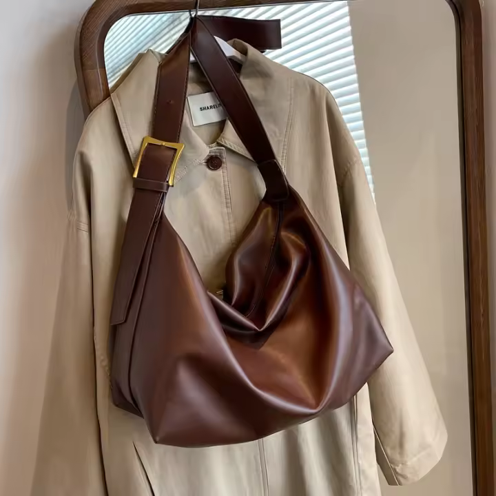 Bolso de compras informal cruzado de cuero de gran capacidad de PU con hombro de estilo retro para mujer con diseño de cojín - 1