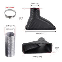 Toma de aire para tuning automotriz,fibra de carbono,conducto de admisión redondo,boca de admisión cuadrada tipo trompeta - details 2