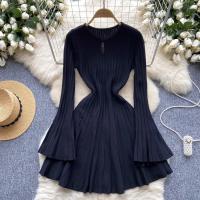 Vestido Mini De Encaje Elegante Con Mangas Flared En Blanco Y Negro YuooMuoo Estilo Harajuku Para Mujer Vestido De Fiesta Coreano A-Line Cuello Redondo Sin Capucha - details 1