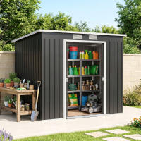 Outsunny Caseta de Jardín Exterior 2,4 m², 213x130x172 cm, Cobertizo de Jardín Exterior Metálico con Puerta Corredera, Techo Inclinado, Base Refuerzo (Suelo NO Incluido) y 2 Ventanas, Gris Oscuro - details 1
