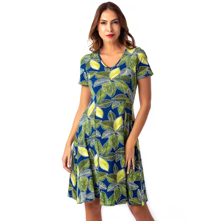 Vestido de verano estampado para mujer de manga corta con volantes Masquenada – Tela de alta calidad - 1