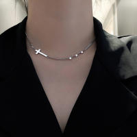 Collar Colgante Vintage ANENJERY Estrella Cruzada Cadena Clavícula Plata Tailandesa Para Mujer Joyería S-N626 Geométrica - details 4