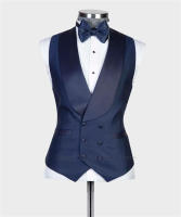 Traje Negro Azul Náutico Para Hombre 3 Piezas Formal Business Tuxedos Con Cuello Redondo Para Boda Vestido De Novio ( Chaqueta + Chaleco + Pantalón) - details 2