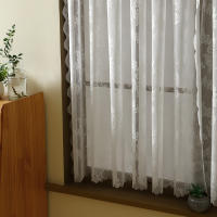 Cortina Corta De Encaje Negro Con Florales Blancos Decorativa Para Ventanas Pequeñas Y Puertas Protege La Privacidad Con Bolso De Percha - details 8